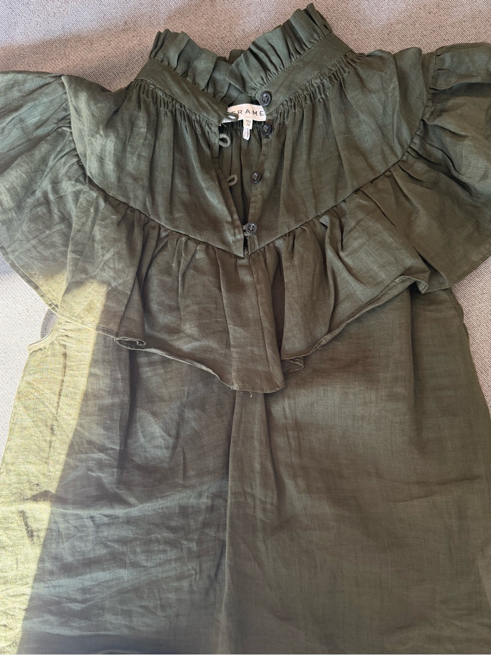 Frame Denim Olive Ruffle-Neck Dress